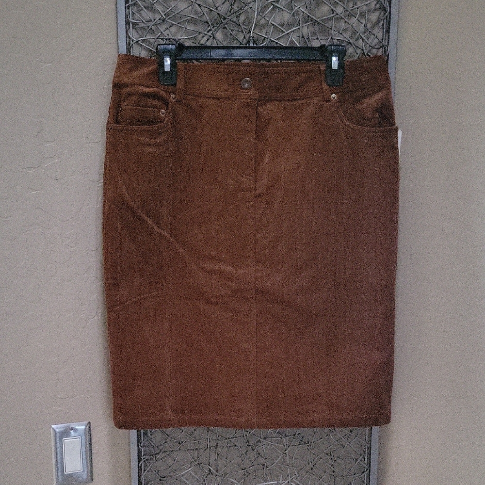 Sutton Studio Luggage Brown Corduroy Pencil Skirt